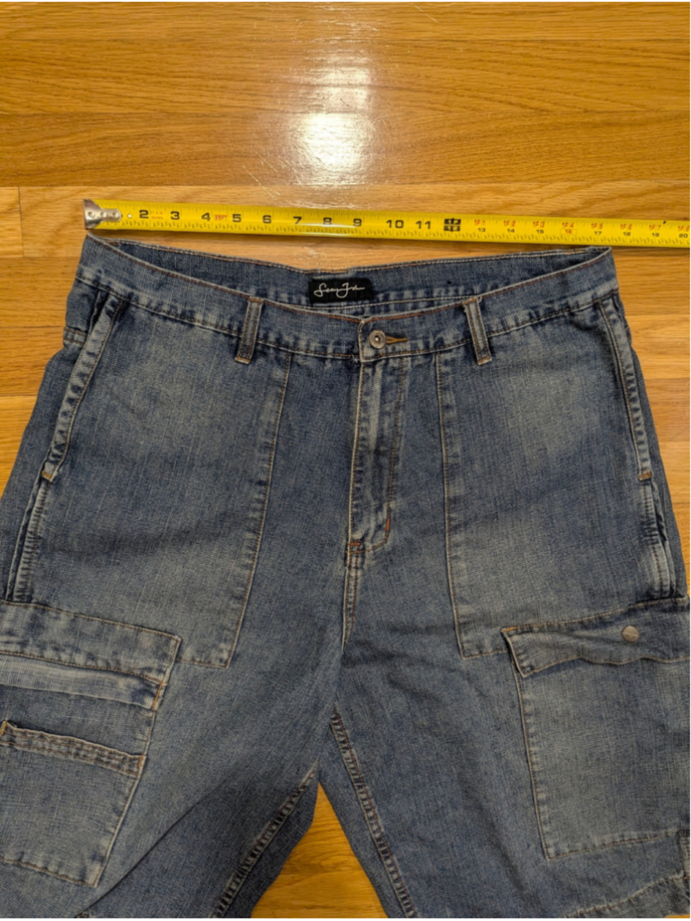 Sean John Jean Shorts Jorts Vintage 90s Denim Cargo Shorts Waist 38 - Picture 5 of 12